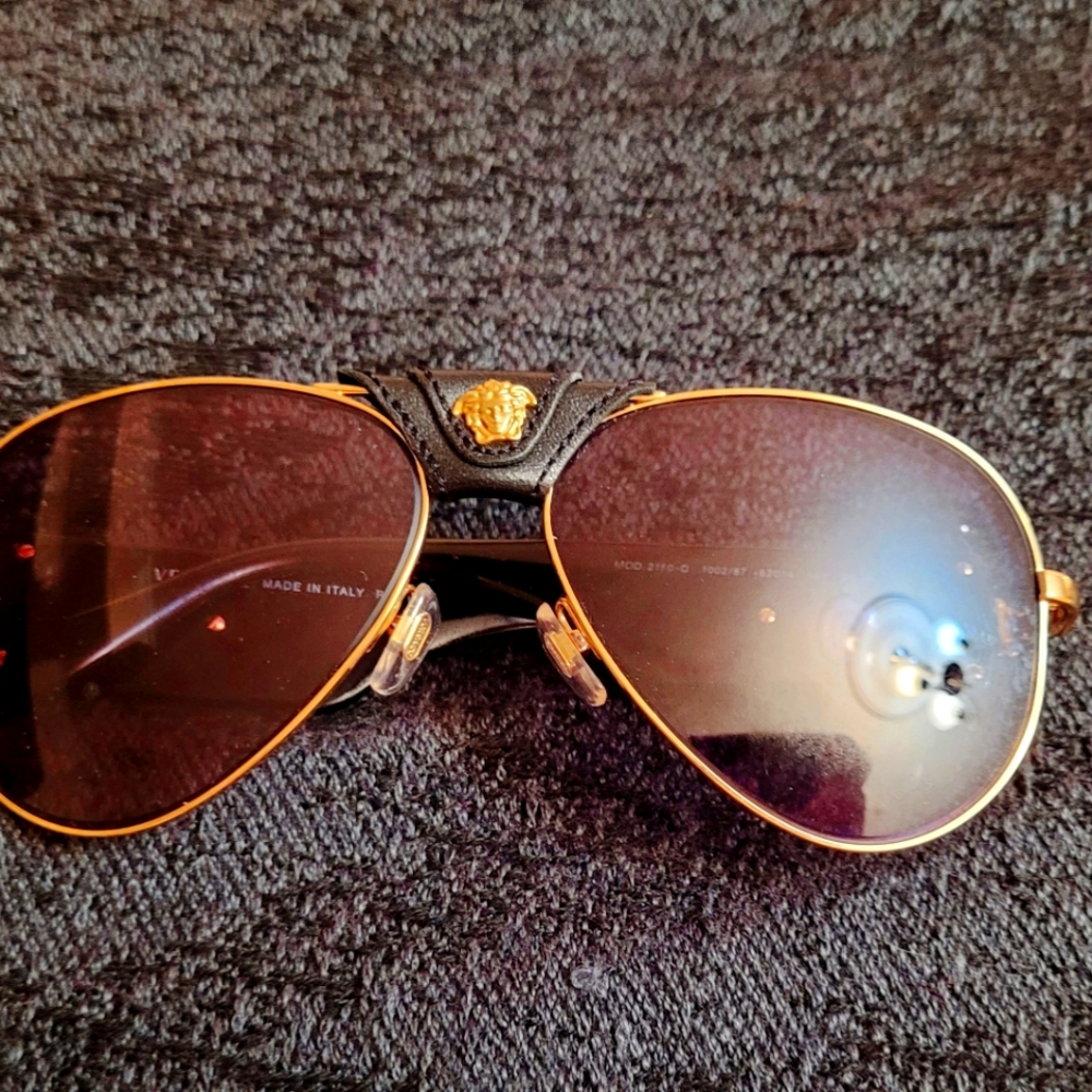 Authentic Versace MOD.2150-Q 1002/87 Aviator Gold Sunglasses